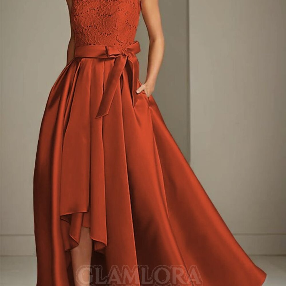 A-line Scoop Sleeveless Asymmetrical Satin Dress